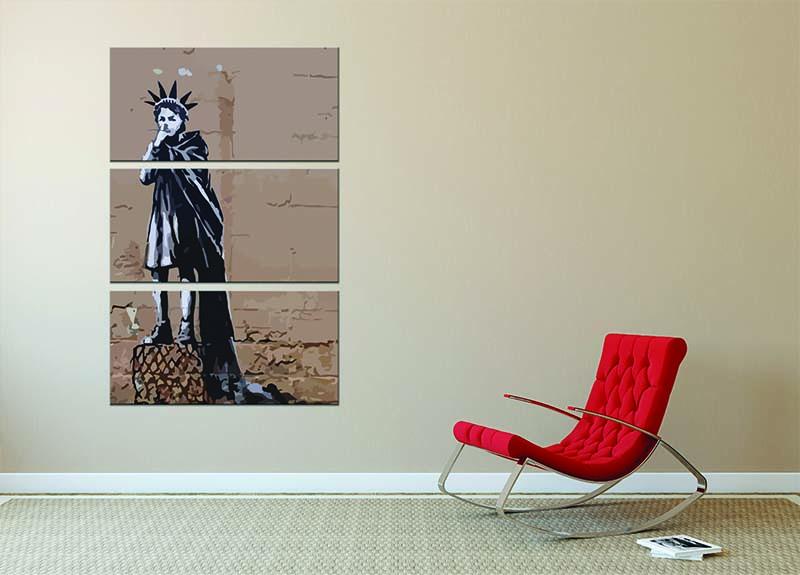 Banksy Empire State Kid 3 Split Panel Canvas Print featuring vibrant colors and modern design, perfect for home or office decor.