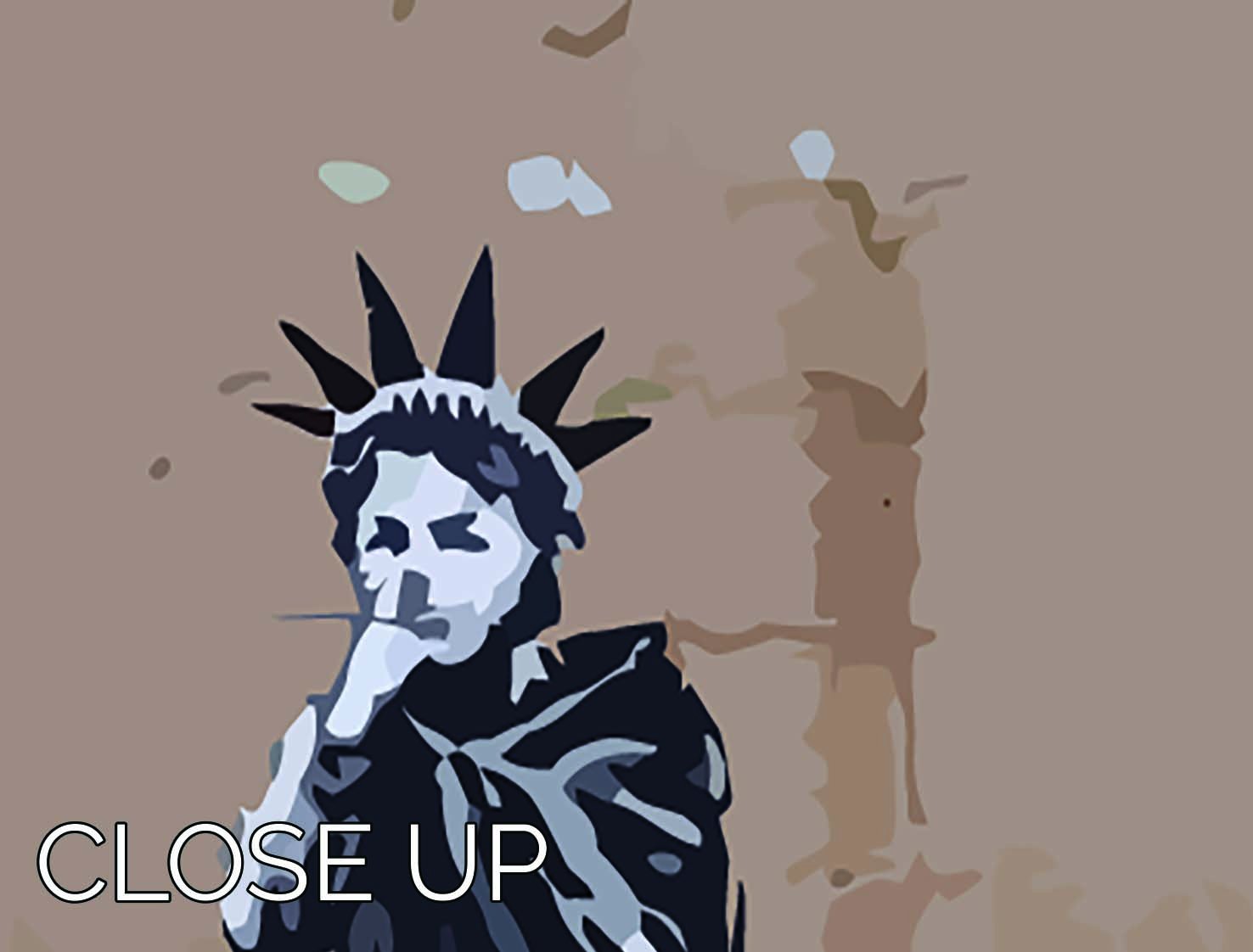 Banksy Empire State Kid 3 Split Panel Canvas Print featuring vibrant colors and modern design, perfect for home or office decor.