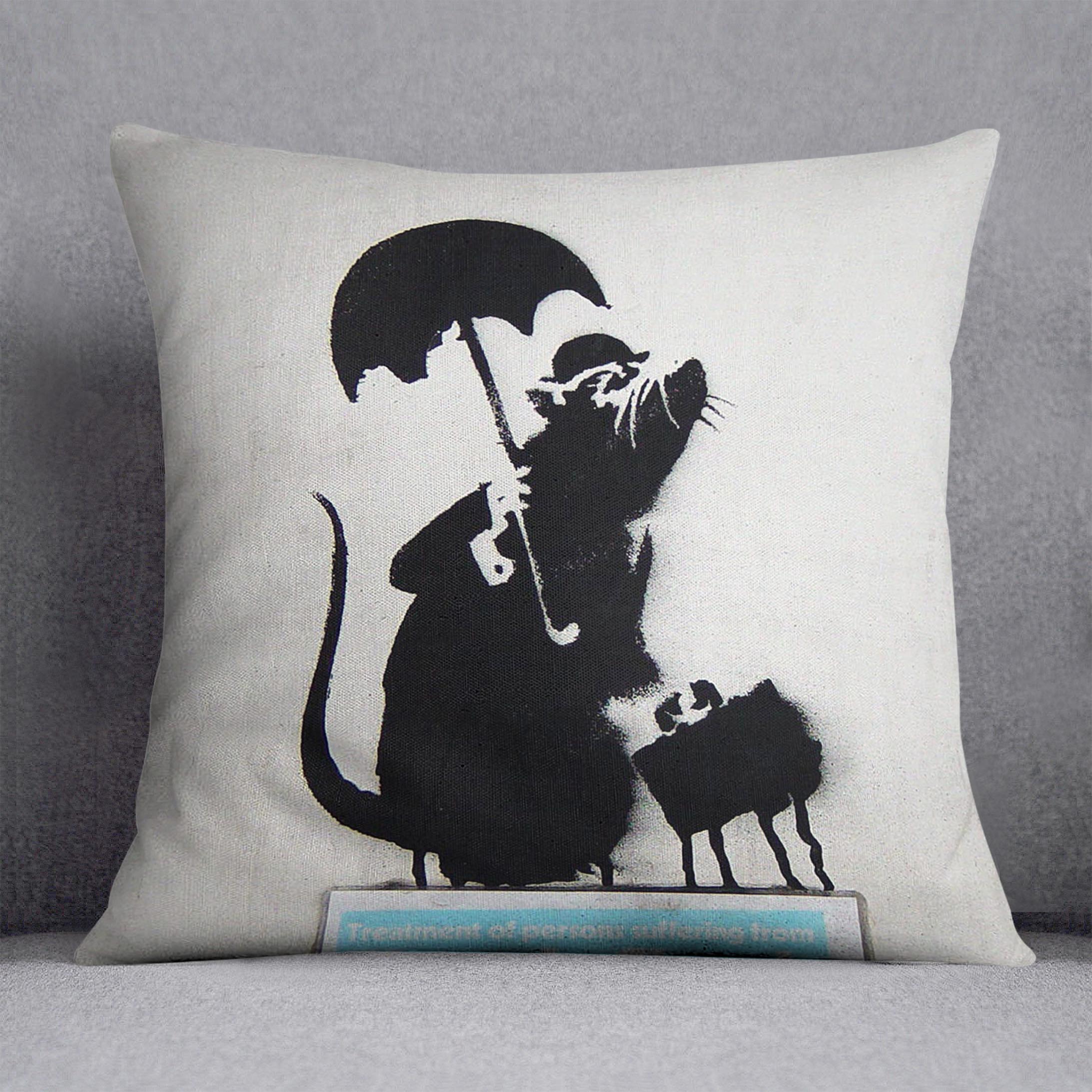 Banksy English Rat Cushion featuring vibrant abstract design on luxurious vegan faux suede, perfect for home decor.