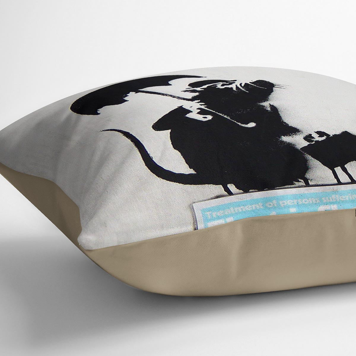 Banksy English Rat Cushion featuring vibrant abstract design on luxurious vegan faux suede, perfect for home decor.