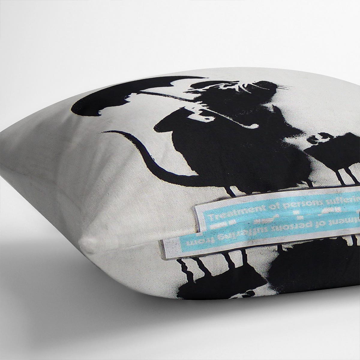 Banksy English Rat Cushion featuring vibrant abstract design on luxurious vegan faux suede, perfect for home decor.