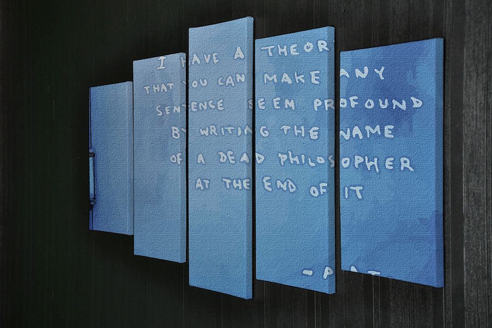 Banksy Fake Plato Quote 5 Split Panel Canvas artwork featuring five panels with a cohesive design, perfect for modern decor.