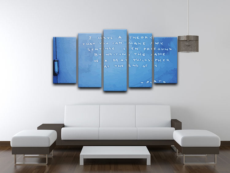 Banksy Fake Plato Quote 5 Split Panel Canvas artwork featuring five panels with a cohesive design, perfect for modern decor.