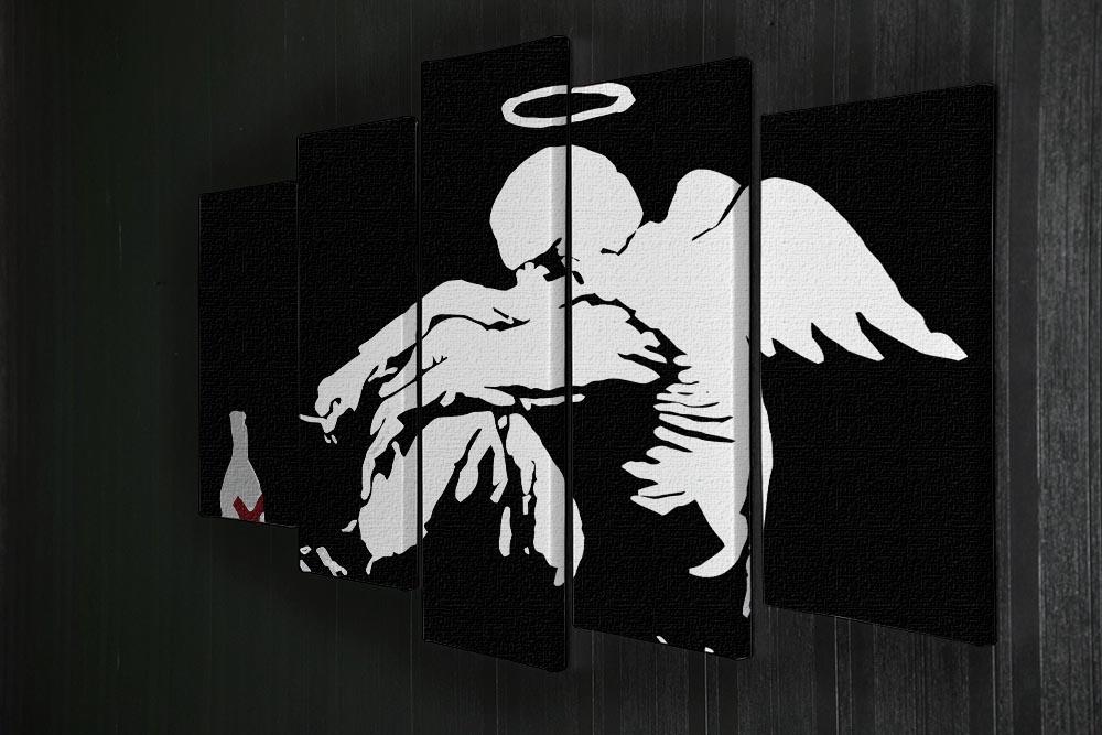 Banksy Fallen Angel 5 Split Panel Canvas artwork featuring a striking design divided into five panels, perfect for modern decor.