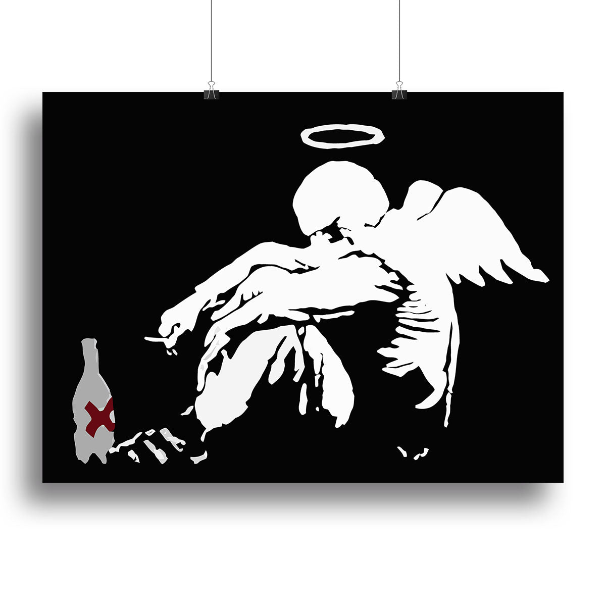 Banksy Fallen Angel canvas print showcasing a striking modern art design with vibrant colors and intricate details, perfect for home decor.