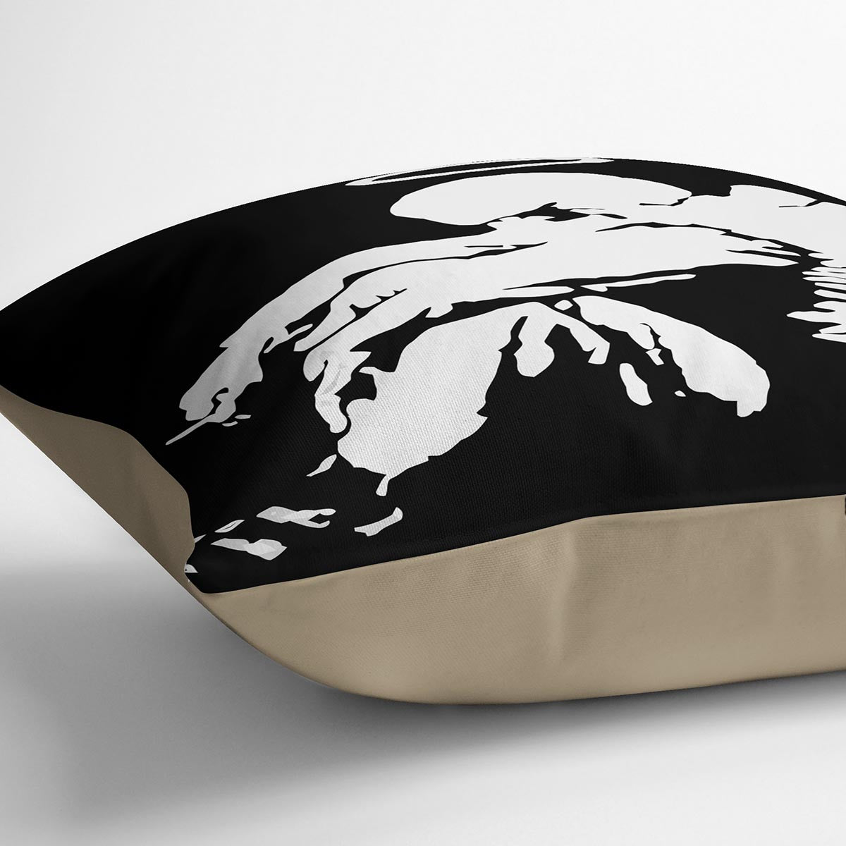 Banksy Fallen Angel Cushion featuring vibrant abstract design on luxurious vegan faux suede.
