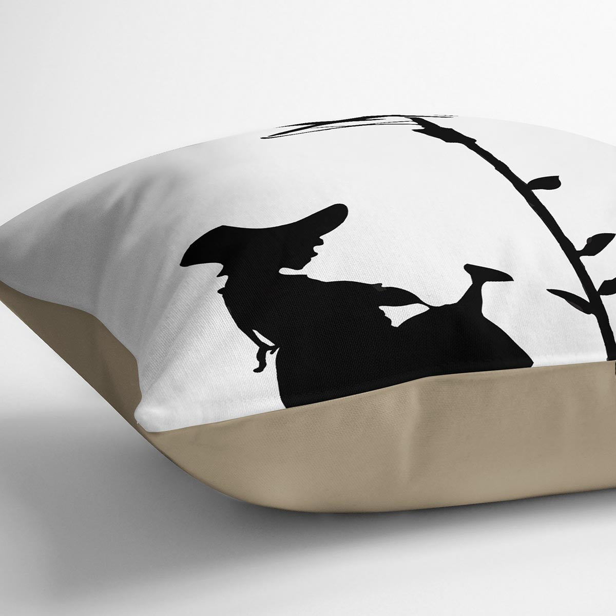 Banksy Flower Aerial Girl Cushion featuring vibrant colors and abstract design on luxurious vegan faux suede.