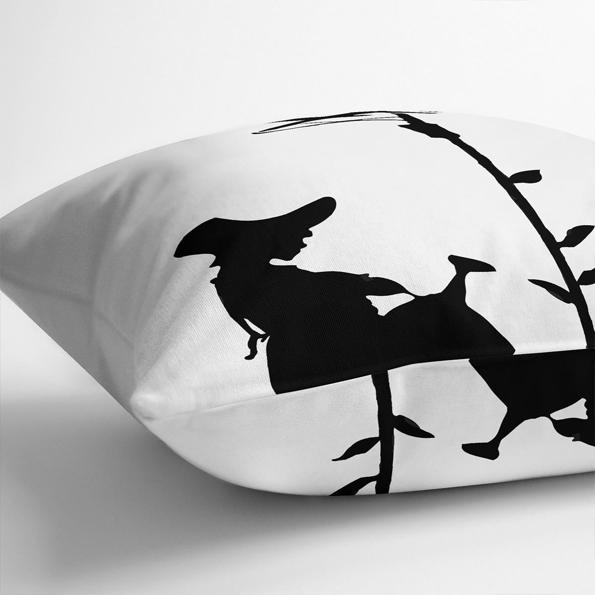 Banksy Flower Aerial Girl Cushion featuring vibrant colors and abstract design on luxurious vegan faux suede.