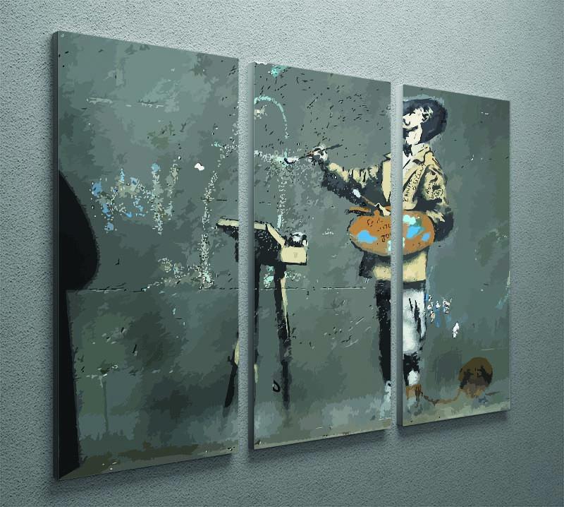 Banksy French Painter 3 Split Panel Canvas Print showcasing vibrant colors and intricate details across three panels.