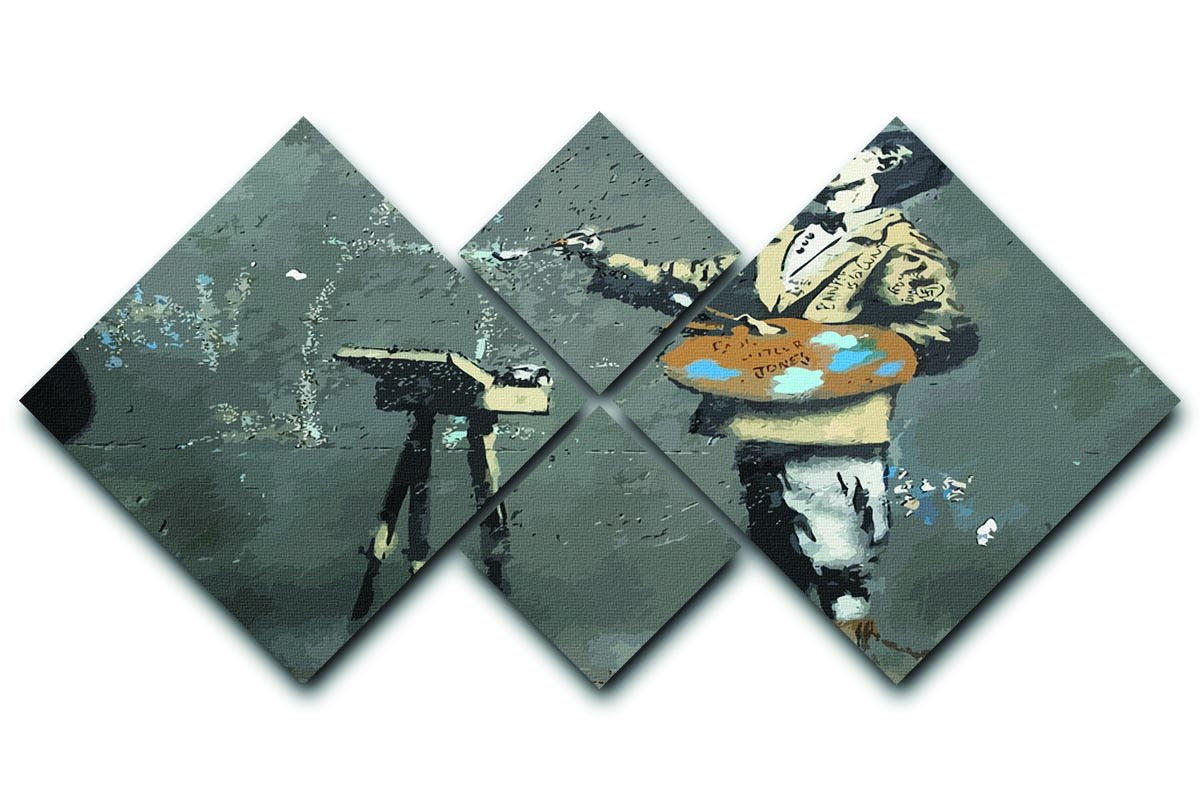 Banksy French Painter 4 Square Multi Panel Canvas artwork featuring four equal square sections, creating a cohesive and striking visual display.