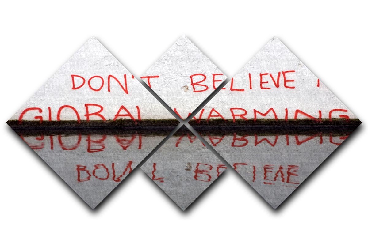 Banksy Global Warming 4 Square Multi Panel Canvas artwork featuring four equal panels with a striking design addressing climate change.
