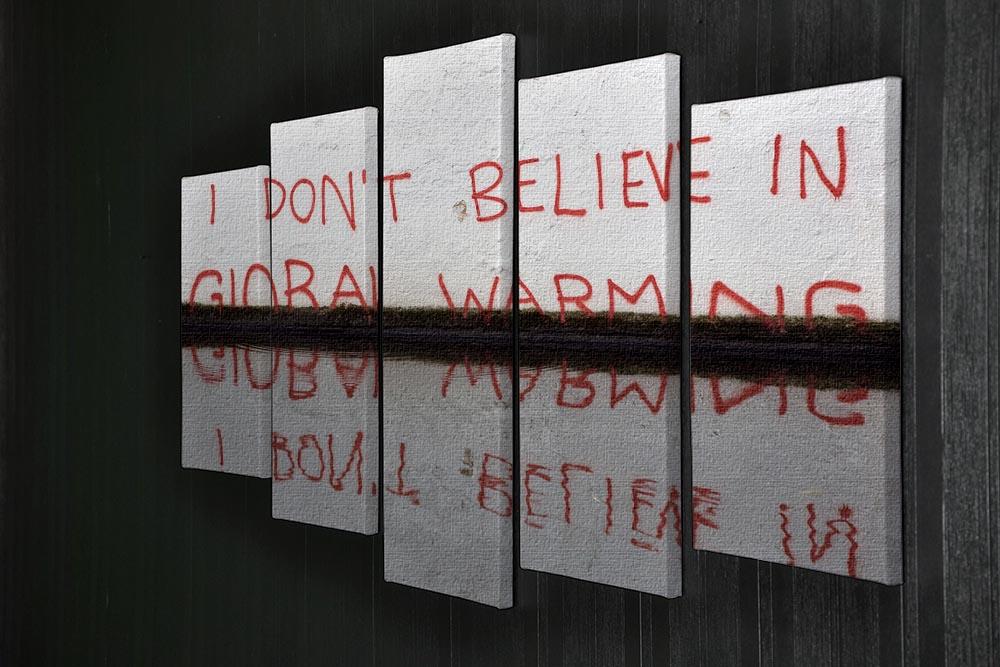 Banksy Global Warming 5 Split Panel Canvas artwork featuring vibrant colors and a powerful environmental message, displayed in a modern setting.