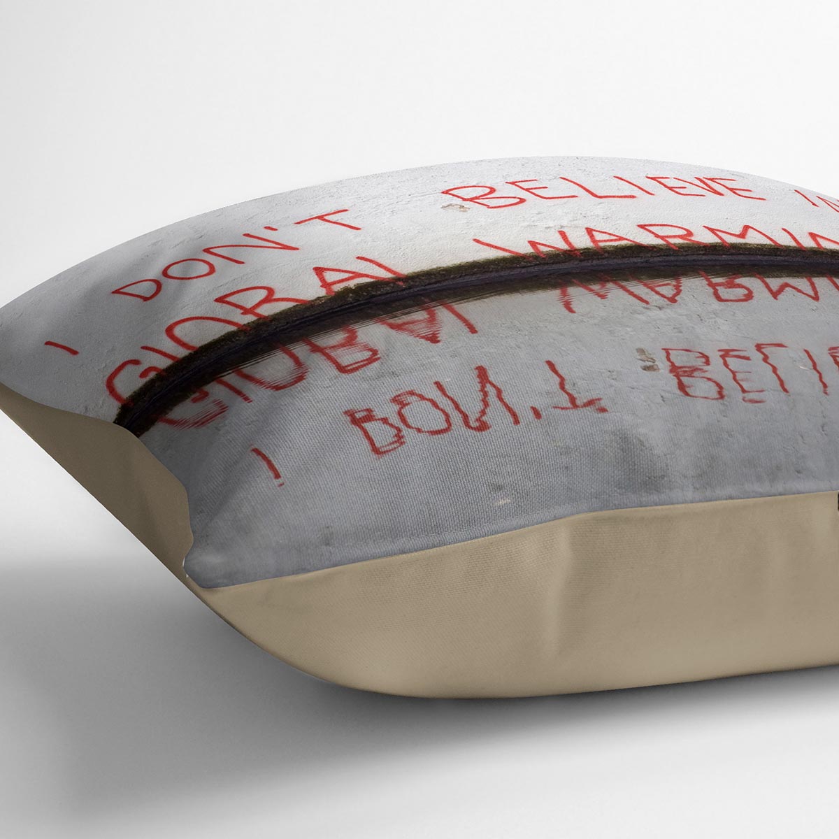 Banksy Global Warming Cushion featuring vibrant abstract design on luxurious vegan faux suede fabric.