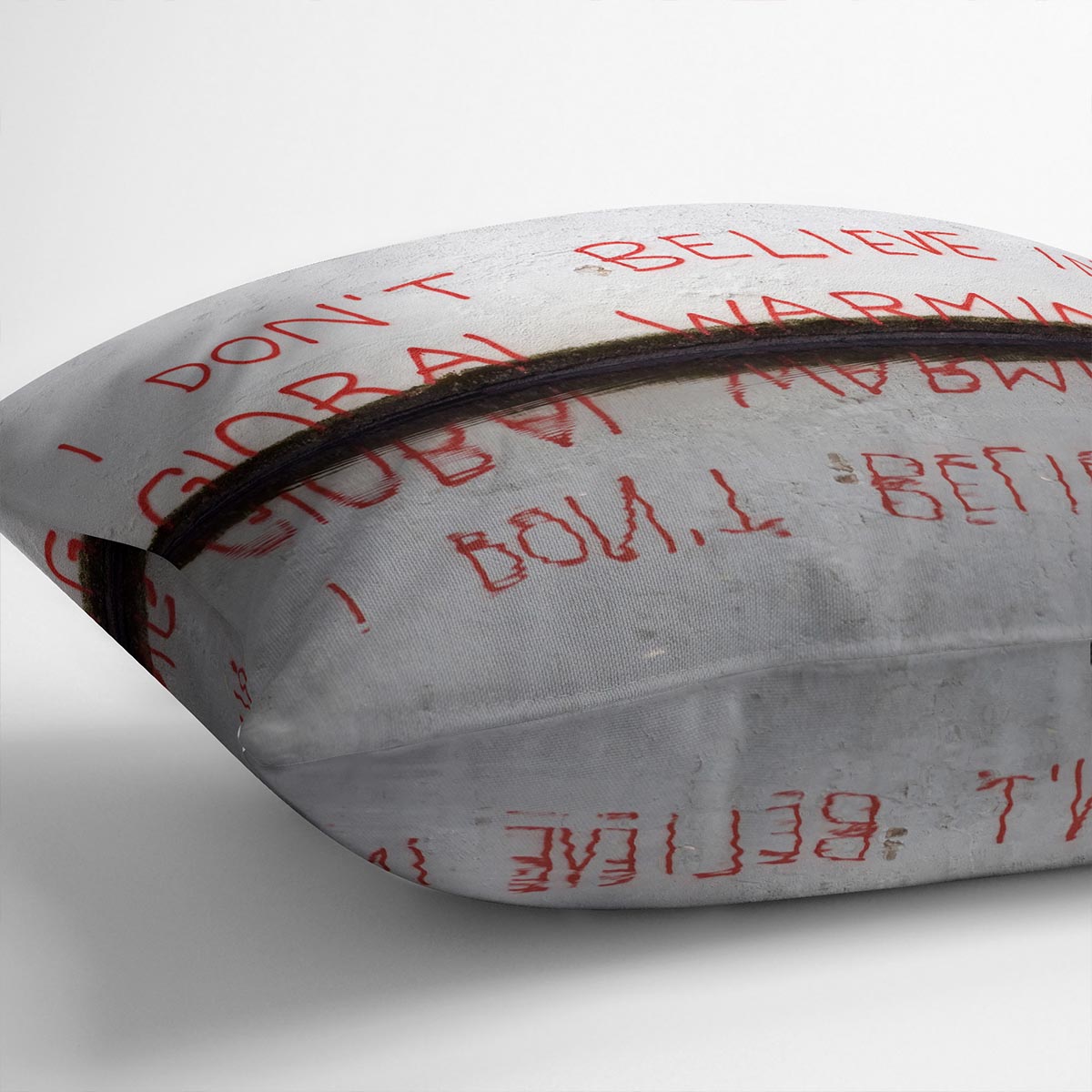 Banksy Global Warming Cushion featuring vibrant abstract design on luxurious vegan faux suede fabric.