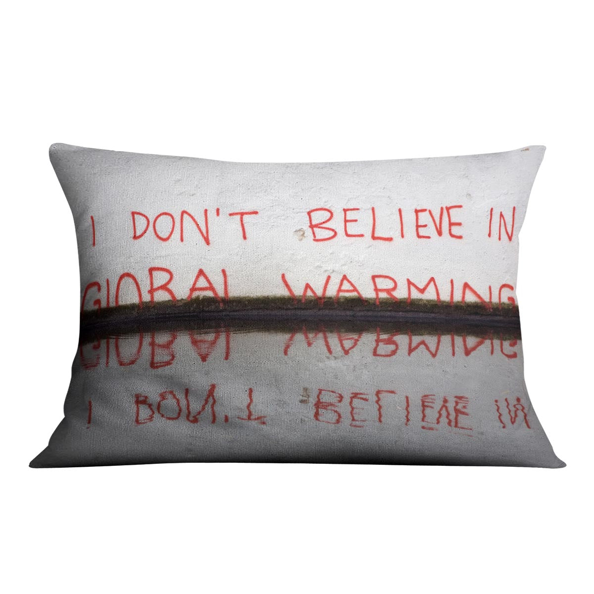 Banksy Global Warming Cushion featuring vibrant abstract design on luxurious vegan faux suede fabric.