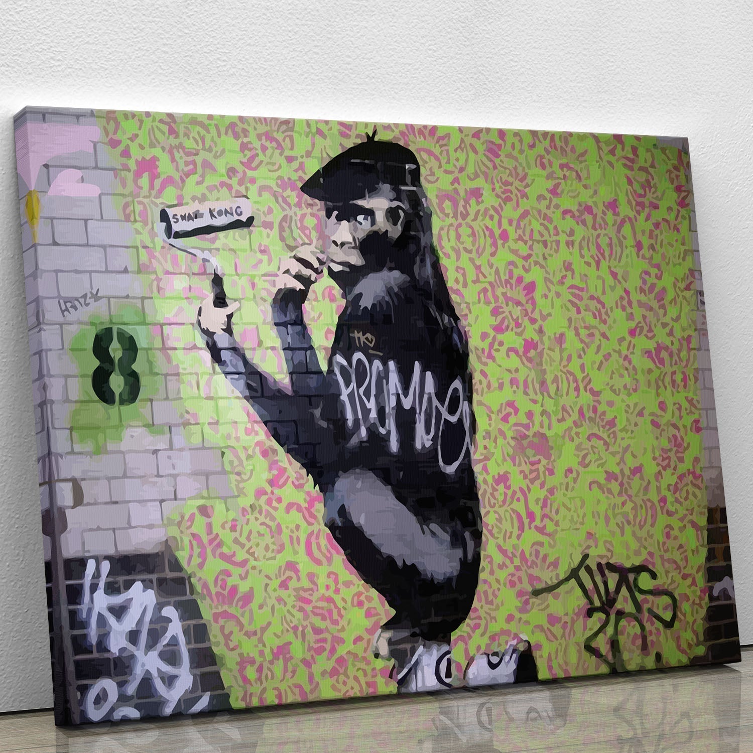 Banksy Gorilla Artist canvas print showcasing vibrant colors and intricate details, perfect for modern decor.