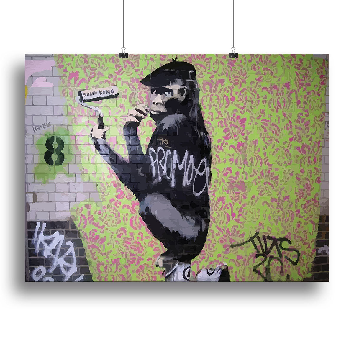 Banksy Gorilla Artist canvas print showcasing vibrant colors and intricate details, perfect for modern decor.
