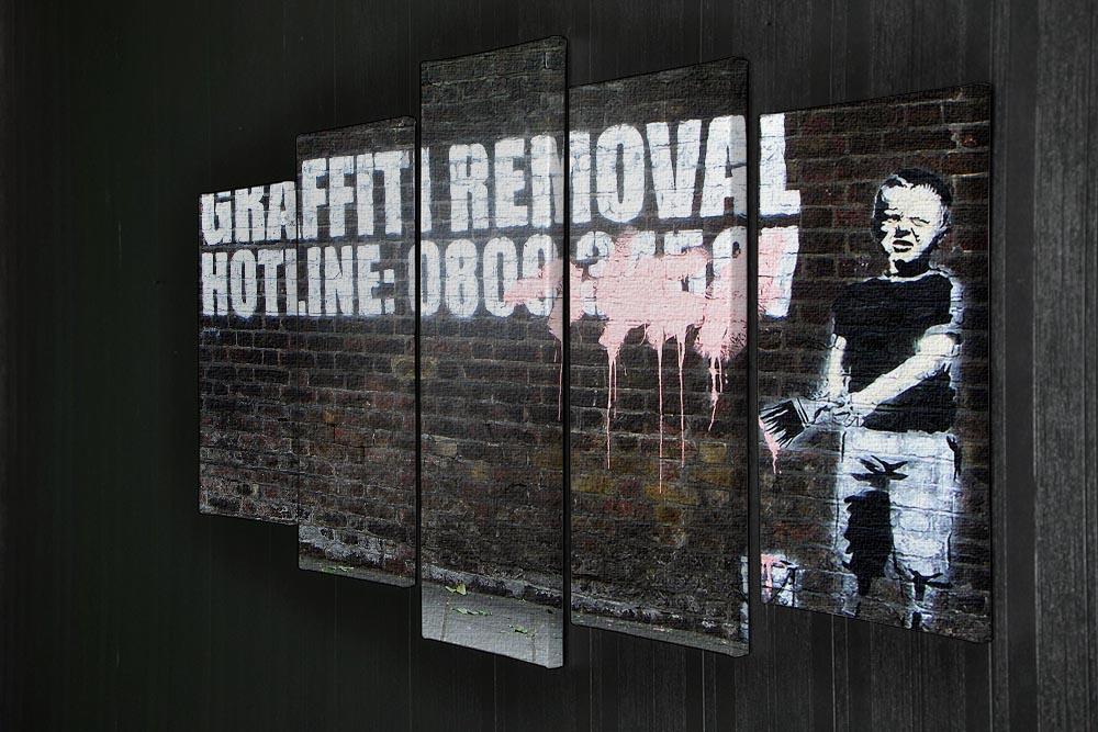 Banksy Graffiti Removal Hotline 5 Split Panel Canvas artwork featuring five panels that create a cohesive urban-themed design.