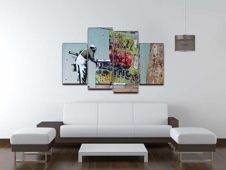 Banksy Graffiti Wallpaper 4 Split Panel Canvas featuring vibrant street art divided into four panels, creating a dynamic visual effect.