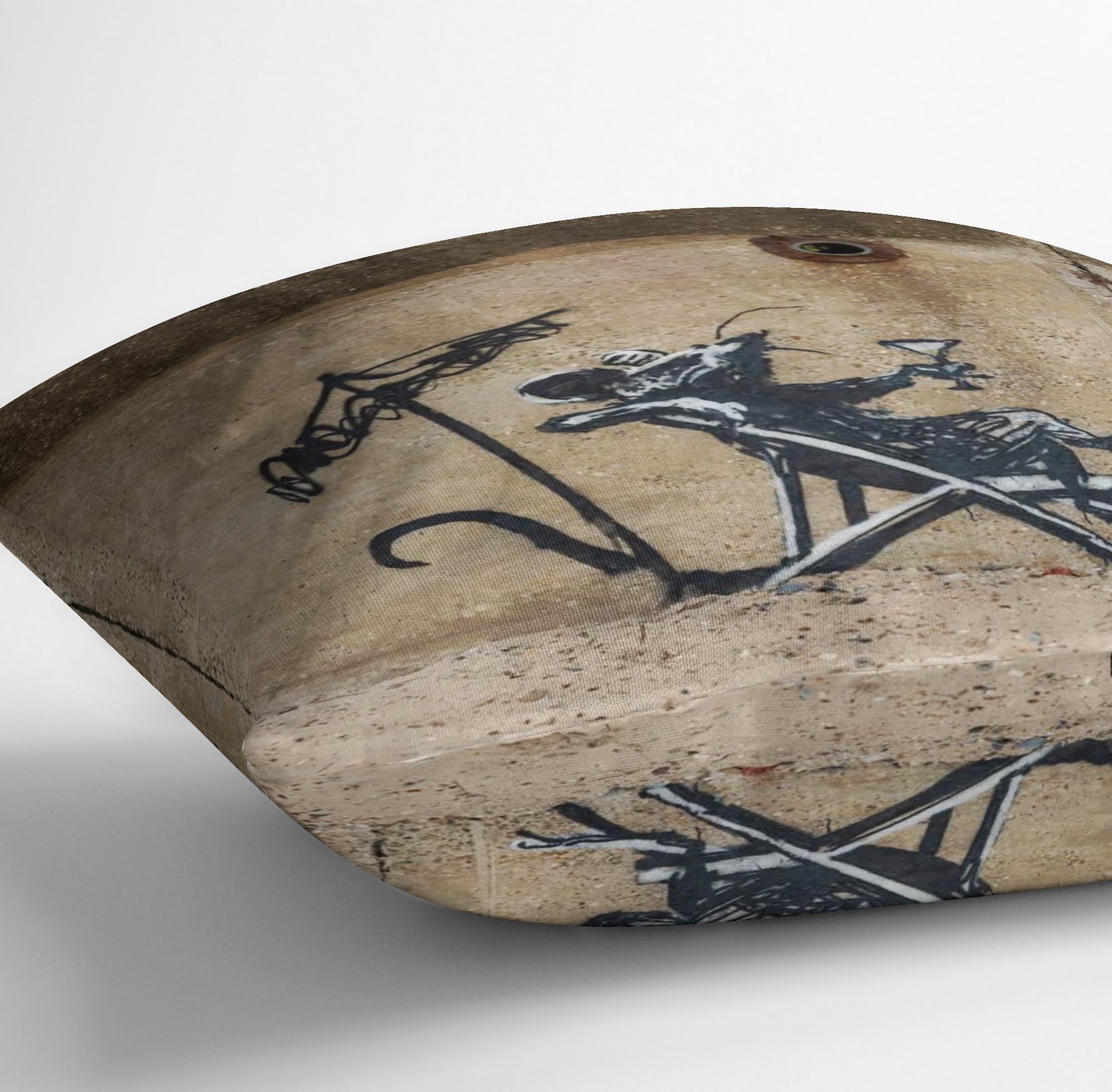 Banksy Great British Spraycation Cushion featuring vibrant abstract design on luxurious vegan faux suede fabric.