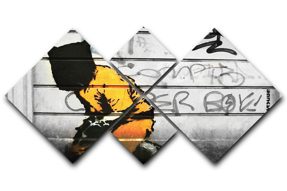 Banksy Guantanamo Bay Detainee 4 Square Multi Panel Canvas artwork featuring four equal square sections with striking imagery.