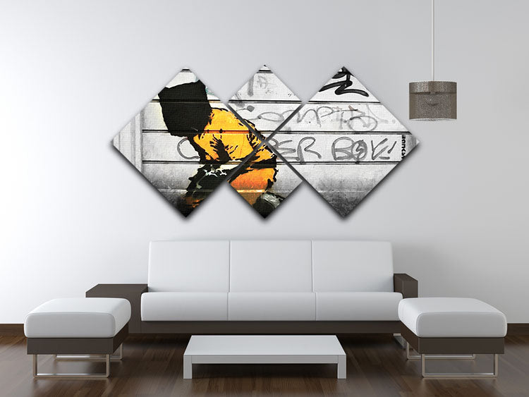 Banksy Guantanamo Bay Detainee 4 Square Multi Panel Canvas artwork featuring four equal square sections with striking imagery.