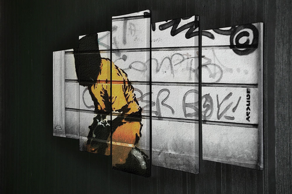 Banksy Guantanamo Bay Detainee 5 Split Panel Canvas artwork featuring five panels with striking imagery and social commentary.