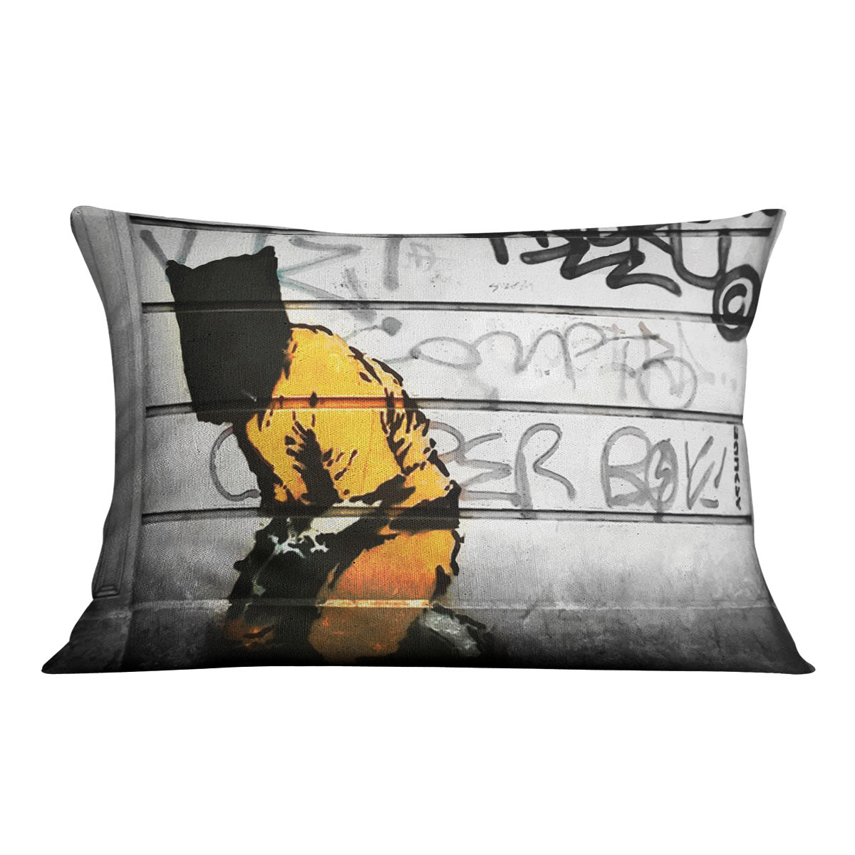 Banksy Guantanamo Bay Detainee Cushion featuring vibrant abstract design on luxurious vegan faux suede.