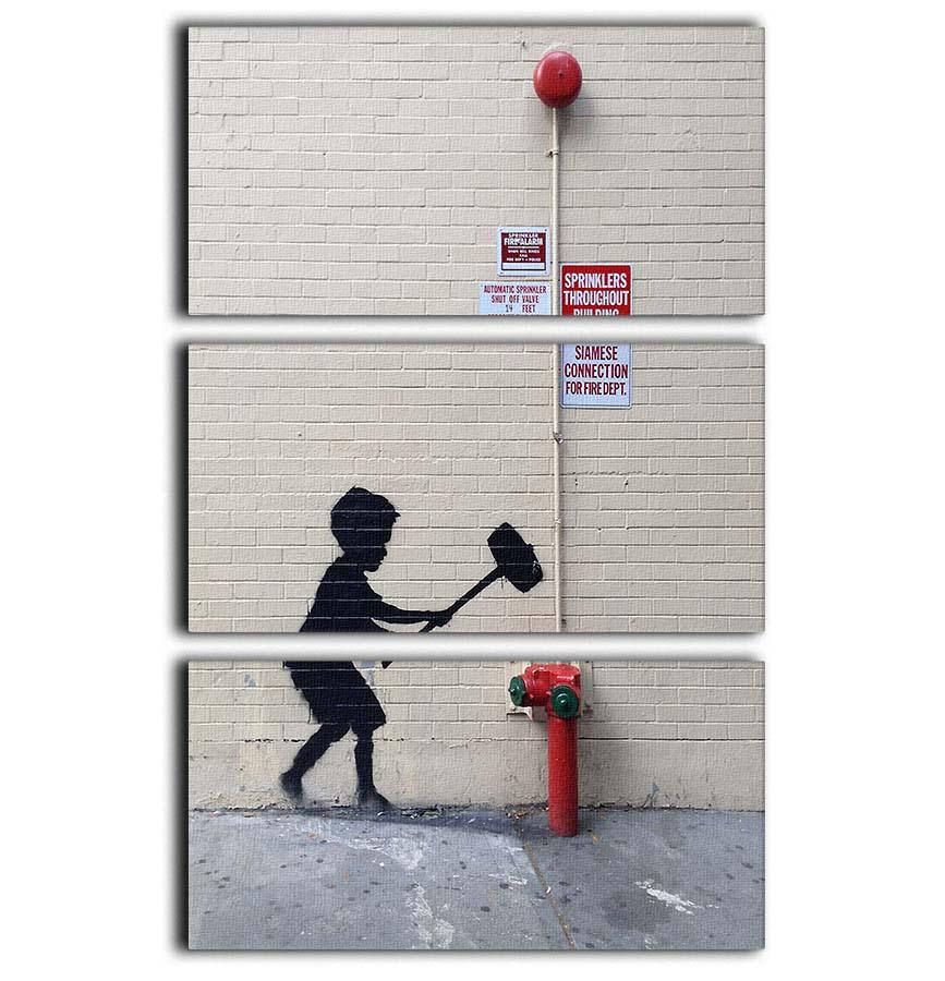 Banksy Hammer Boy 3 Split Panel Canvas Print showcasing a modern art design with vibrant colors and striking imagery.