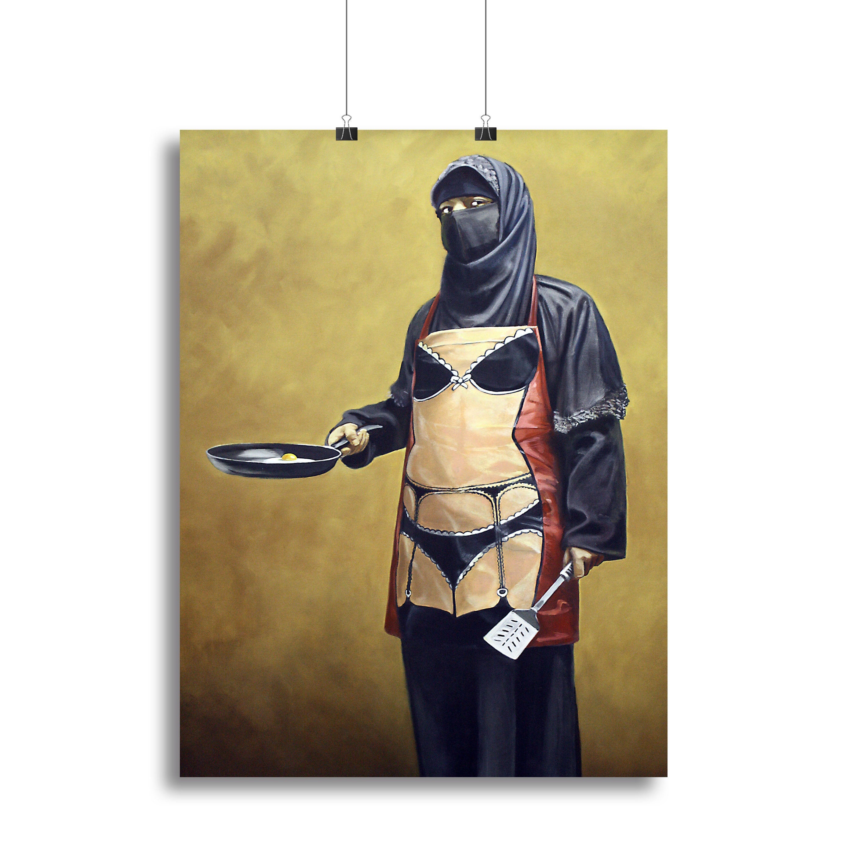 Banksy How Do You Like Your Eggs canvas print featuring bold colors and thought-provoking imagery, perfect for modern decor.
