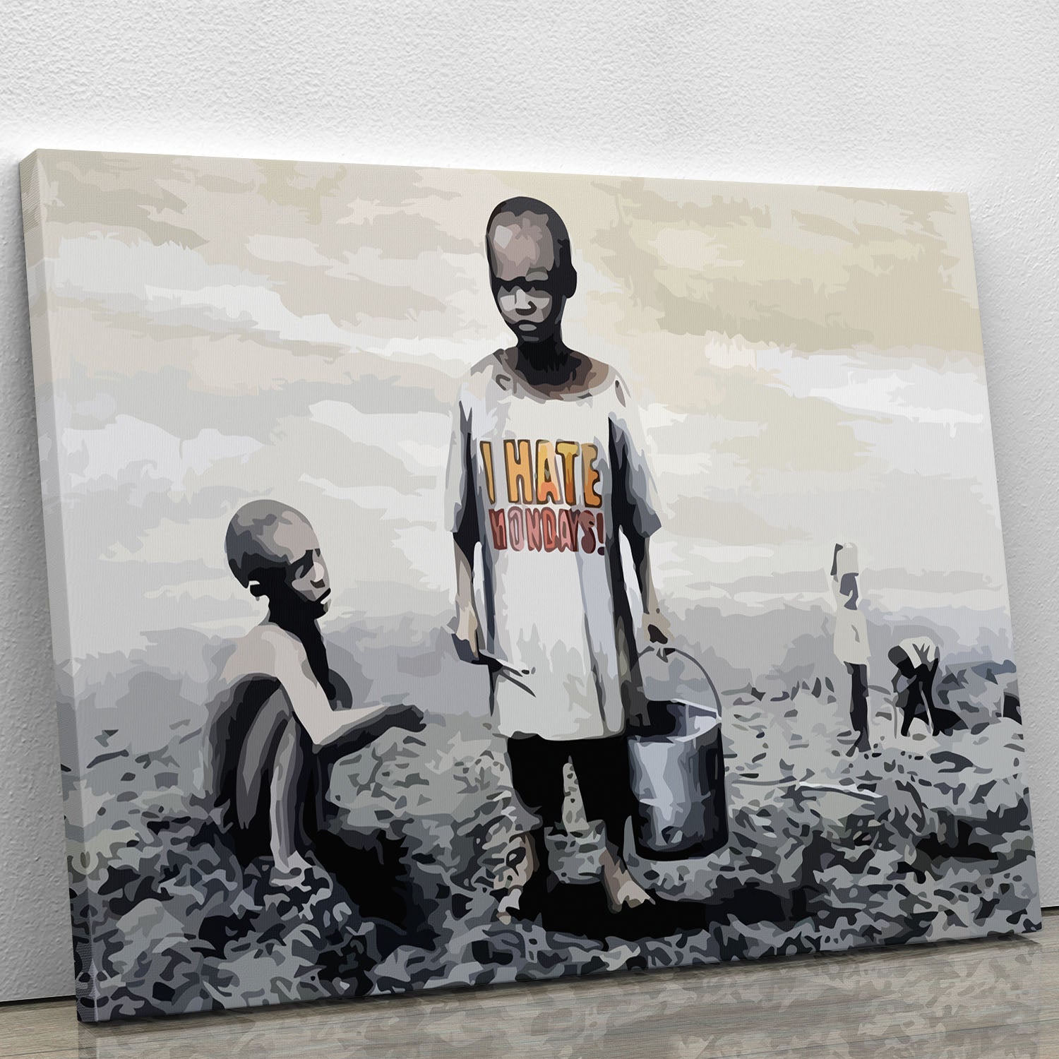 Banksy I Hate Monday canvas print featuring bold graffiti-style art with a humorous take on Monday blues.