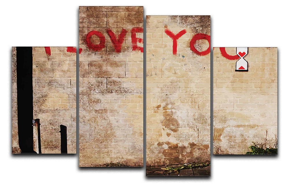 Banksy I Love You 4 Split Panel Canvas artwork featuring four panels with a cohesive design, showcasing vibrant colors and modern style.