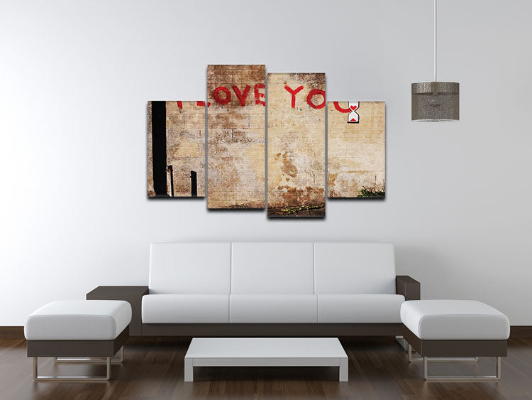 Banksy I Love You 4 Split Panel Canvas artwork featuring four panels with a cohesive design, showcasing vibrant colors and modern style.