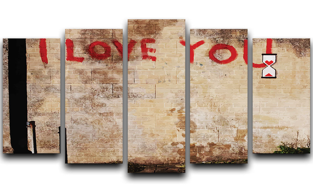 Banksy I Love You 5 Split Panel Canvas artwork featuring five panels with a cohesive design, perfect for modern decor.