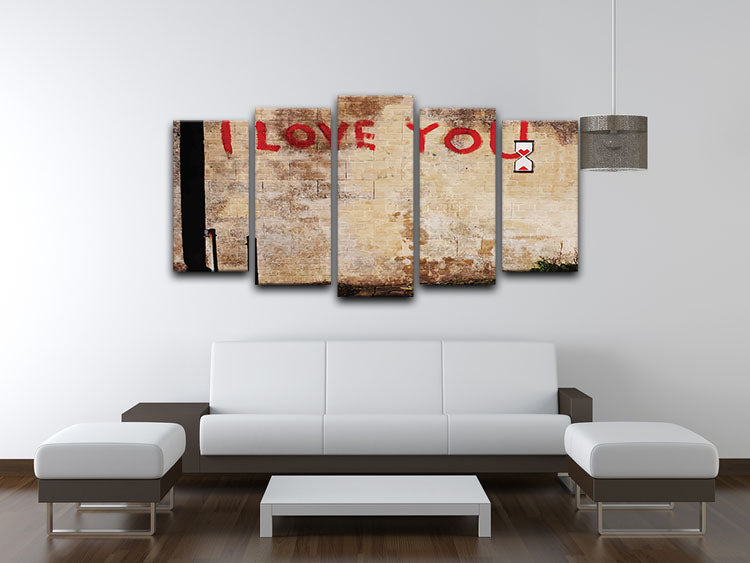 Banksy I Love You 5 Split Panel Canvas artwork featuring five panels with a cohesive design, perfect for modern decor.