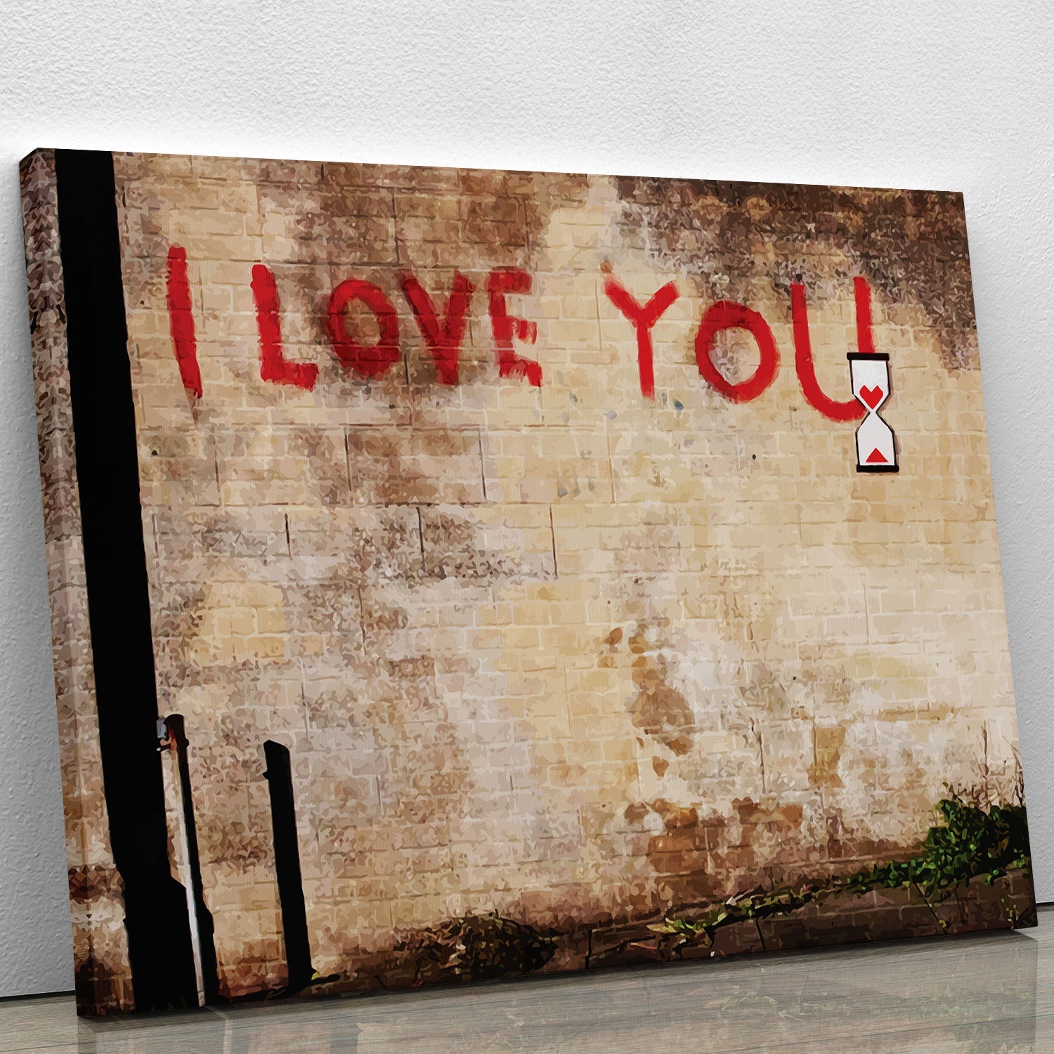 Banksy I Love You canvas print featuring bold street art design, perfect for modern decor.