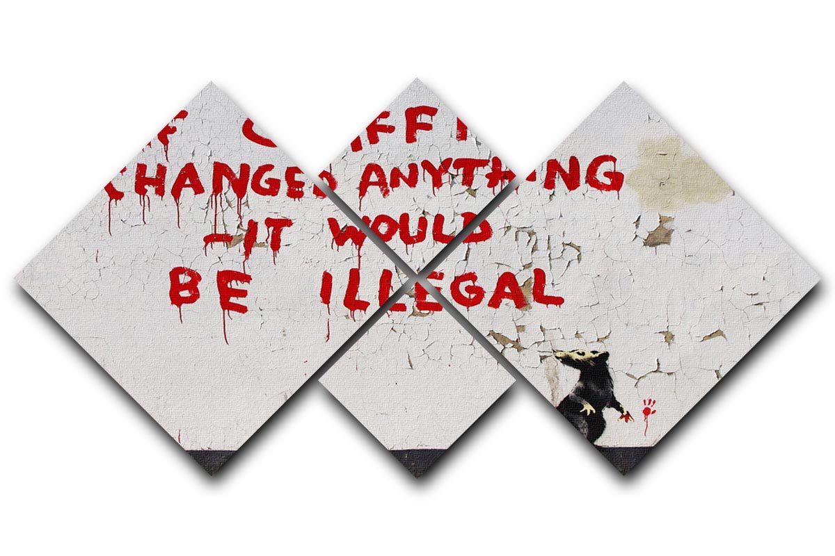 Banksy If Graffiti Changed Anything 4 Square Multi Panel Canvas featuring four equal panels with striking urban art design.