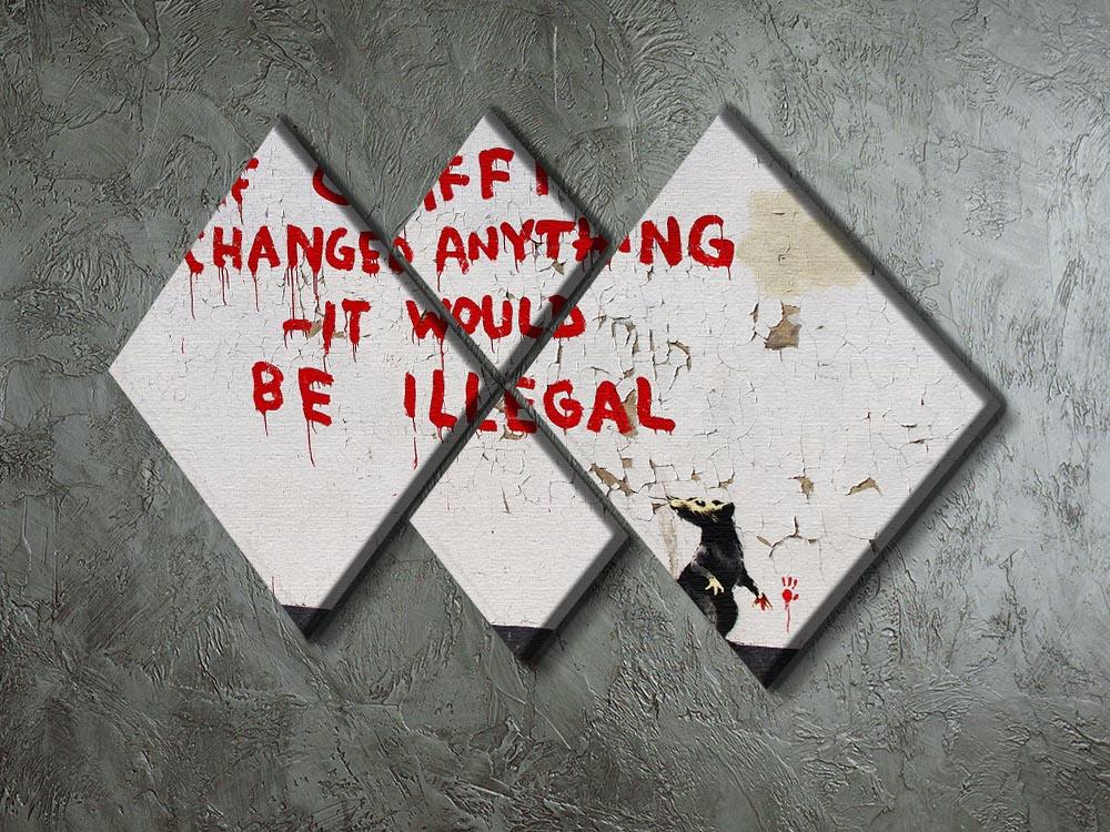 Banksy If Graffiti Changed Anything 4 Square Multi Panel Canvas featuring four equal panels with striking urban art design.