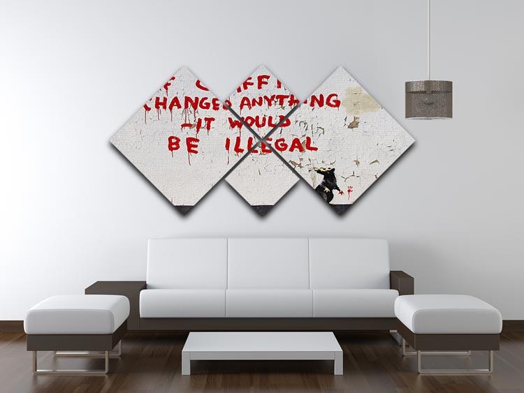 Banksy If Graffiti Changed Anything 4 Square Multi Panel Canvas featuring four equal panels with striking urban art design.