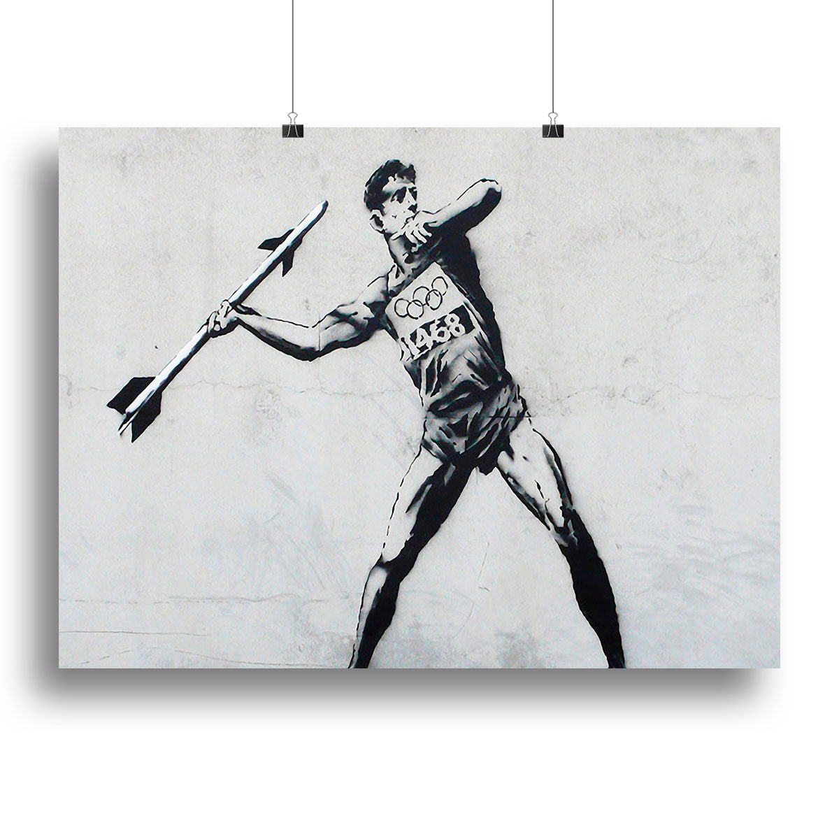 Banksy Javelin Thrower canvas print showcasing a dynamic figure in action, perfect for modern decor.
