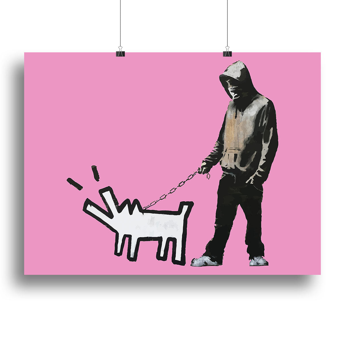 Banksy Keith Haring Dog Pink Canvas Print featuring vibrant pink colors and unique artistic design, perfect for modern decor.