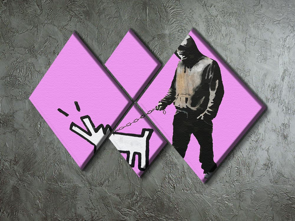 Banksy Keith Haring Dog Purple 4 Square Multi Panel Canvas artwork featuring vibrant purple colors and unique design.