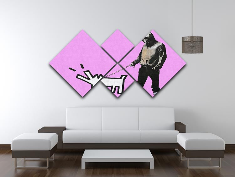 Banksy Keith Haring Dog Purple 4 Square Multi Panel Canvas artwork featuring vibrant purple colors and unique design.