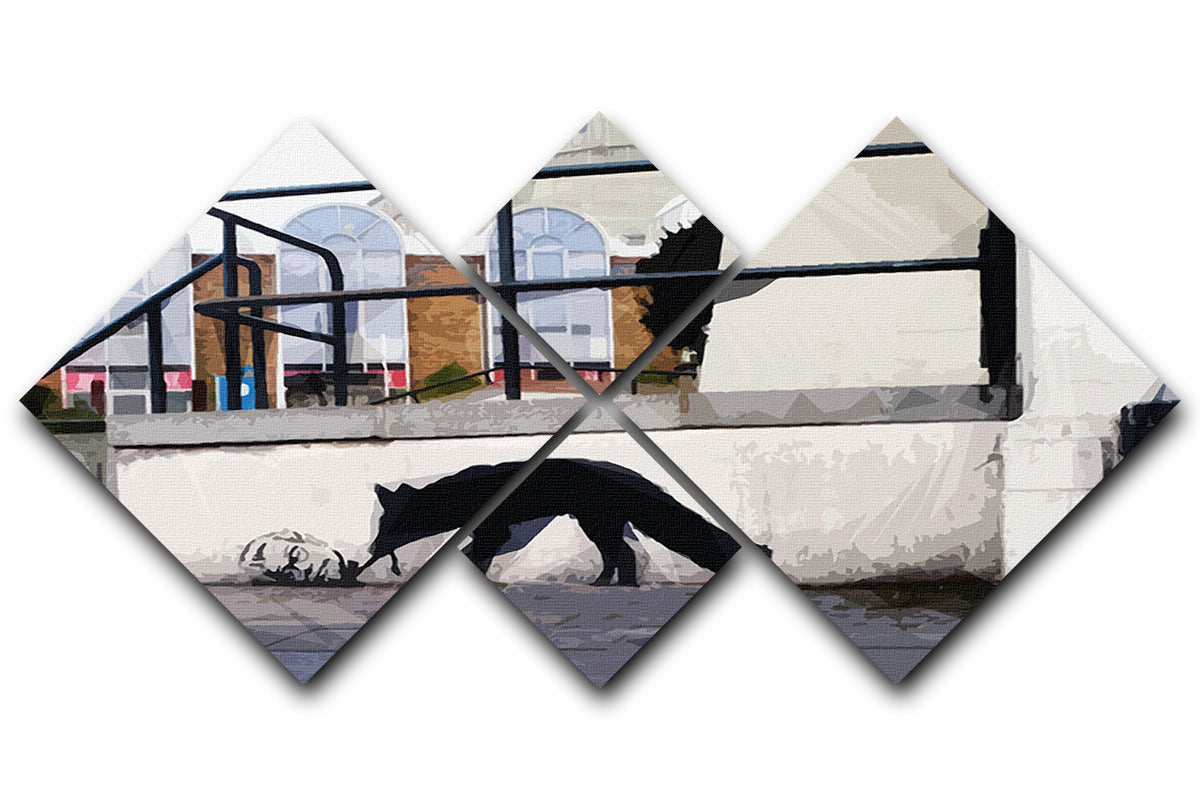 Banksy Kentucky Fox 4 Square Multi Panel Canvas artwork featuring a fox design divided into four equal panels, showcasing vibrant colors and intricate details.