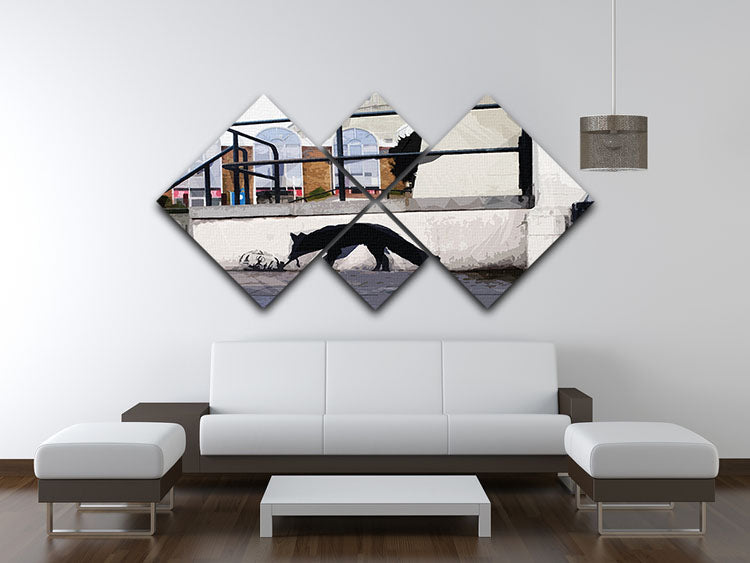 Banksy Kentucky Fox 4 Square Multi Panel Canvas artwork featuring a fox design divided into four equal panels, showcasing vibrant colors and intricate details.