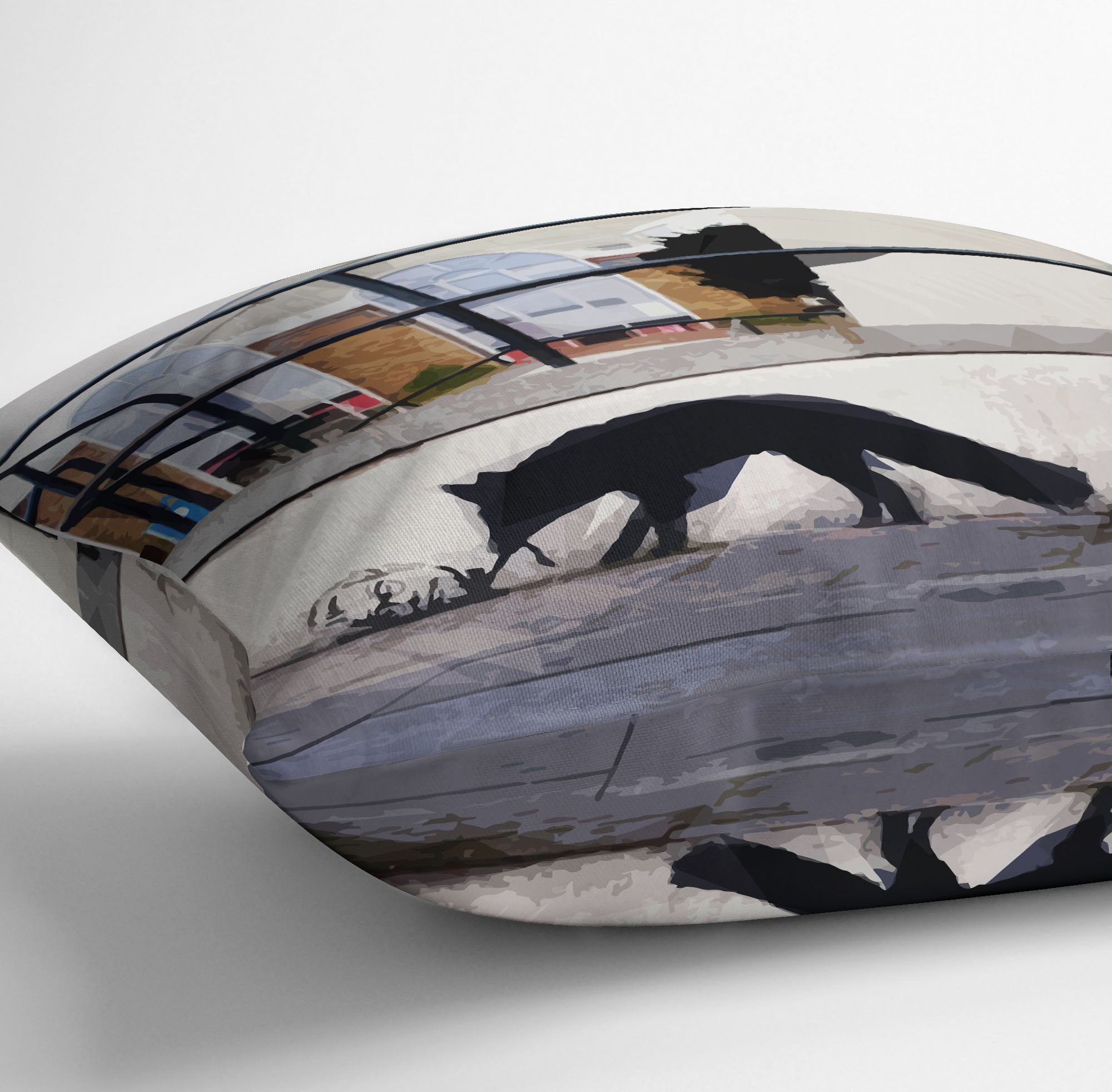 Banksy Kentucky Fox Cushion featuring vibrant abstract design on luxurious vegan faux suede.