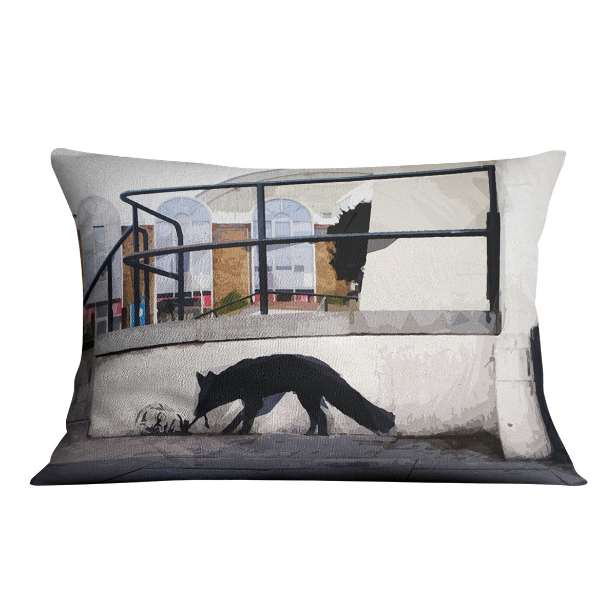 Banksy Kentucky Fox Cushion featuring vibrant abstract design on luxurious vegan faux suede.