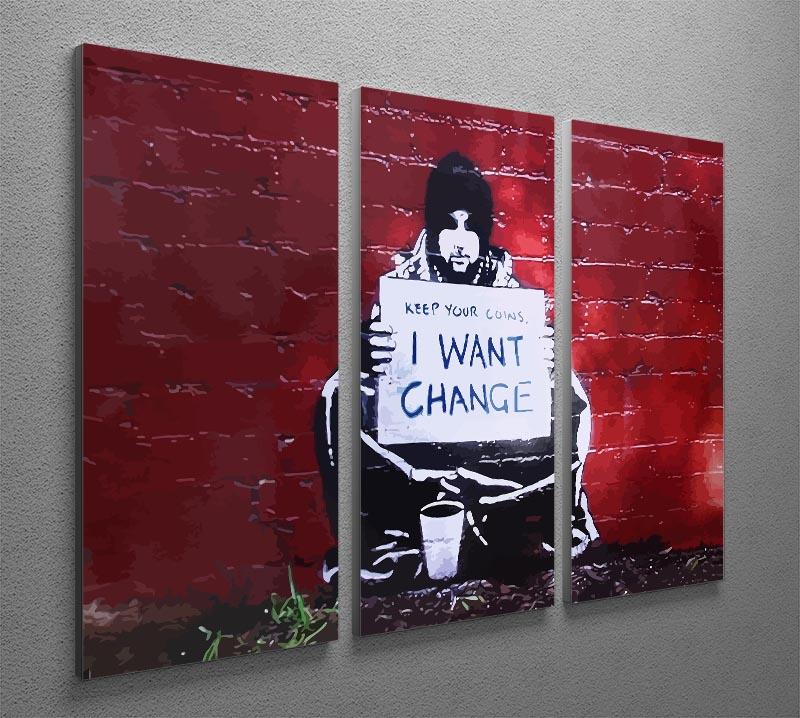 Banksy Keep Your Coins 3 Split Panel Canvas Print featuring vibrant colors and modern design, ideal for home or office decor.