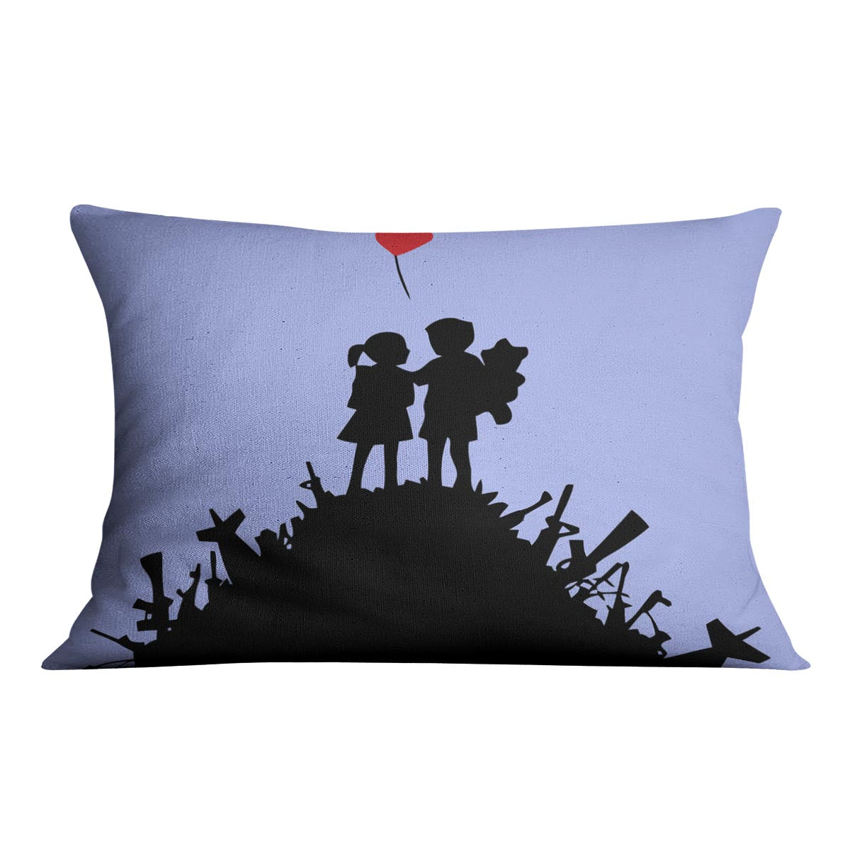 Banksy Kids On Gun Hill Blue Cushion featuring vibrant abstract design on luxurious vegan faux suede.