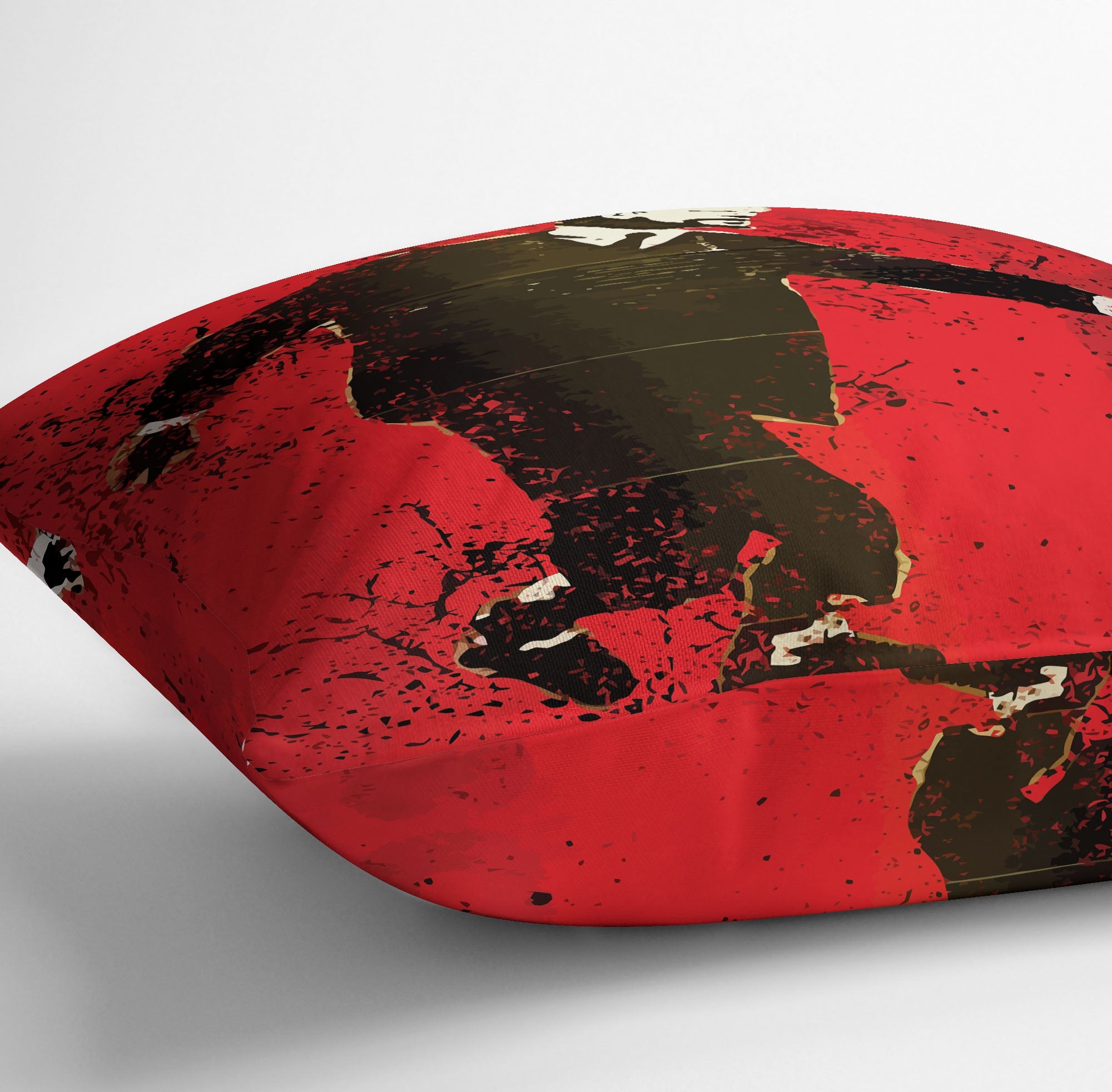 Banksy Lenin on Roller Blades Cushion featuring vibrant colors and luxurious vegan faux suede fabric, perfect for home decor.